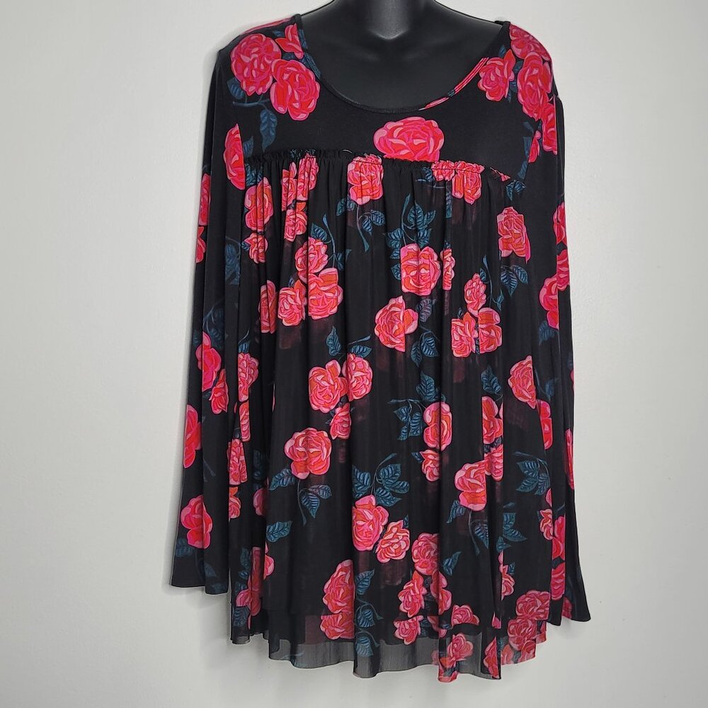 Matilda Jane Womens Large Top Shirt Winter Blooms Floral Gauzy Long Sleeve Tunic